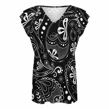 Charger l&#39;image dans la galerie, T-shirt tee shirt col v femme / Blouse volants manches courtes BUT personnalisé avec photo logo texte motif (impression d’image unique)
