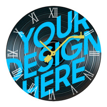 Charger l&#39;image dans la galerie, Horloge murale en bois en forme de record / disque / album personnalisée avec photo motif logo texte
