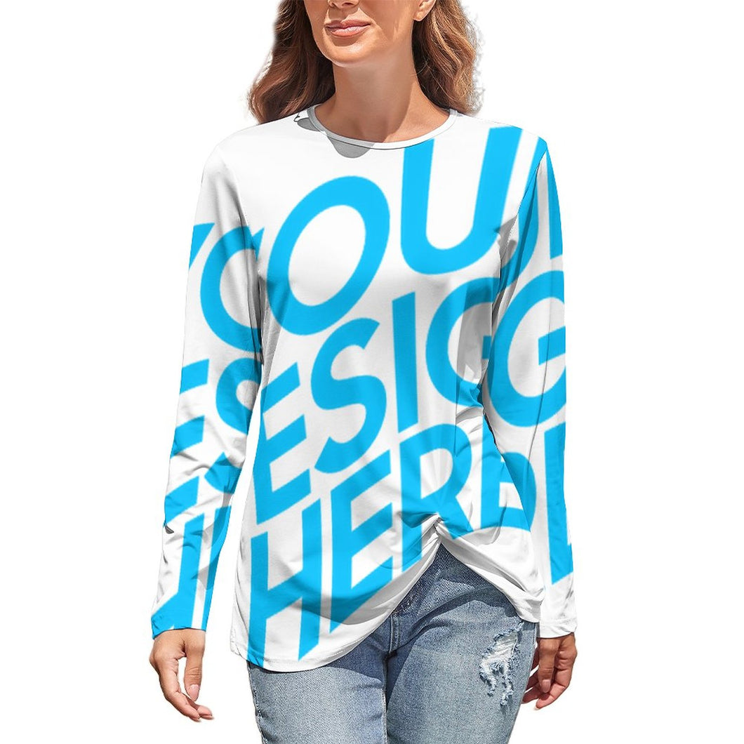 T-shirt à manches longues en col rond femme HL personnalisé avec photo motif texte logo (Impression d'image unique)