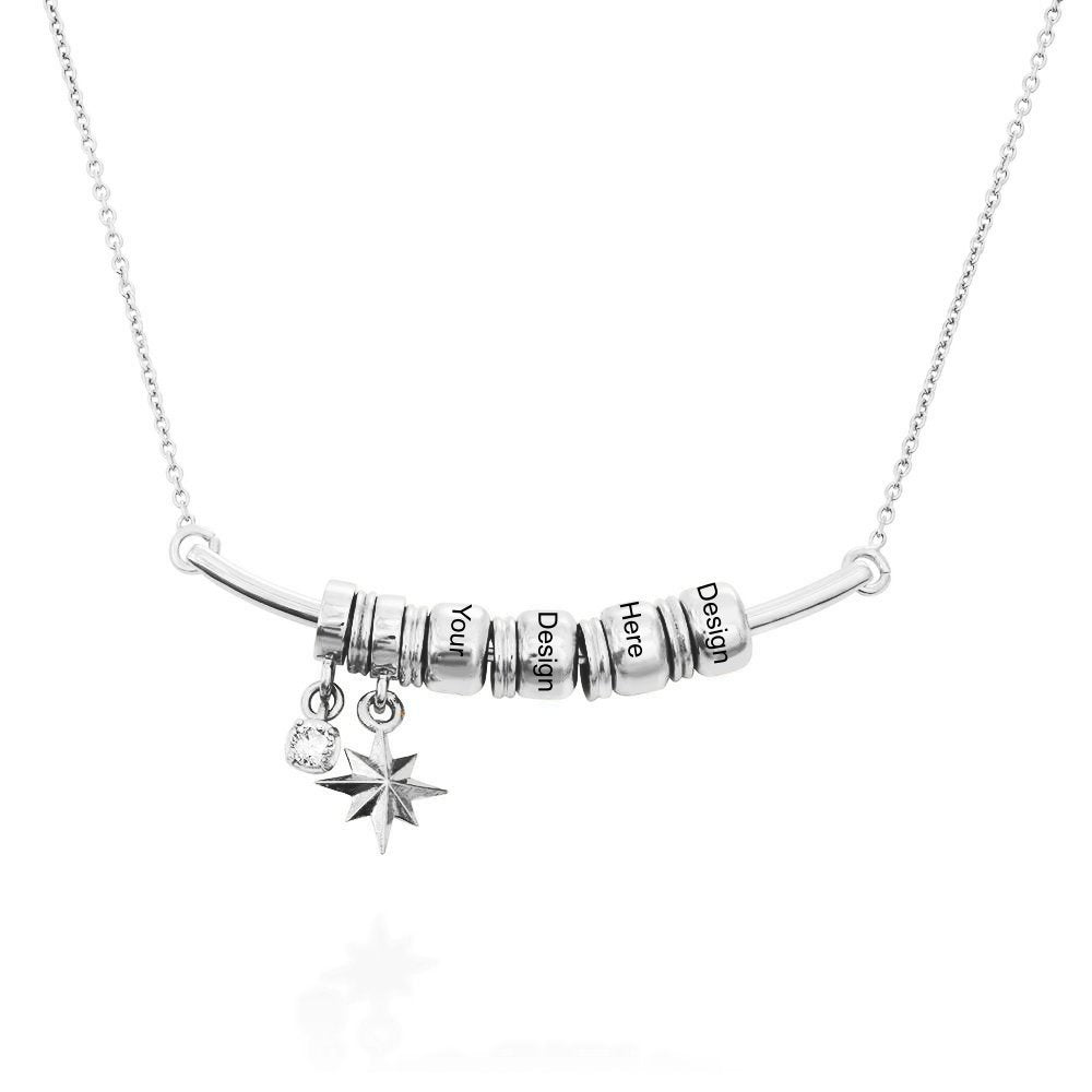 Collier Star Diamond Circle Ball Pendentif X0011 argent sterling 925 gravure personnalisé avec prénom texte