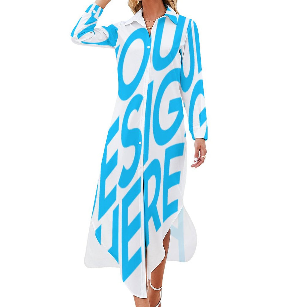 Robe chemise grande taille à manches longues flottantes femme JS personnalisée avec photo image logo texte motif (impression d'image unique)