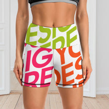 Charger l&#39;image dans la galerie, Shorts de yoga sport pour femmes Y10A personnalisés avec photo texte motif (conception multi-images)
