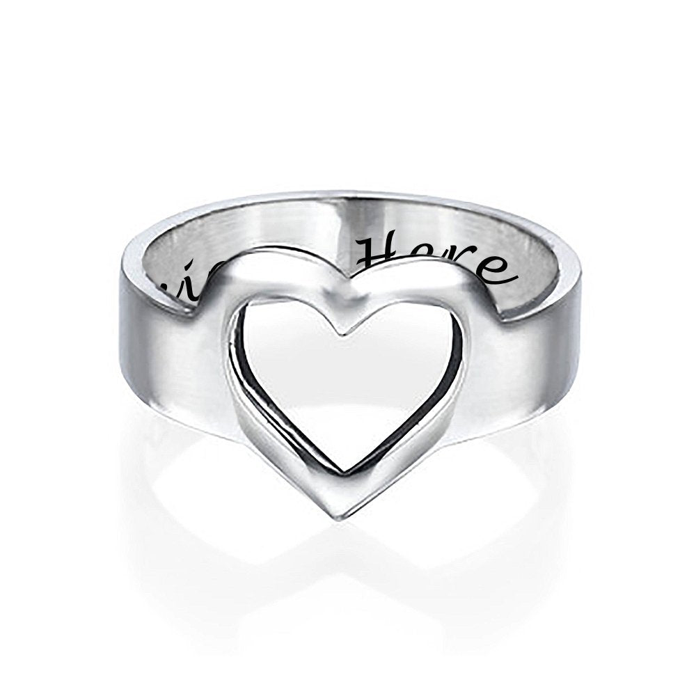 évider bague coeur J0022 anneau gravé personnalisé avec texte prénom