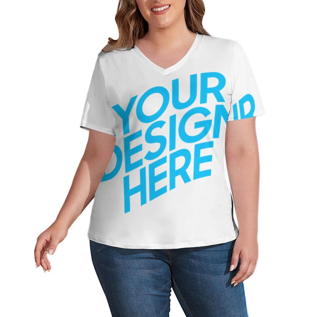 Chemise à Manches courtes T-shirt Col en V Ample Femme NZ109 impression personnalisé avec texte photo logo motif
