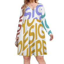 Charger l&#39;image dans la galerie, Impression des multi-images Grande taille Robe personnalisée Femme à manches longues / Robe personnalisable col V B829 impression avec prénom photo logo
