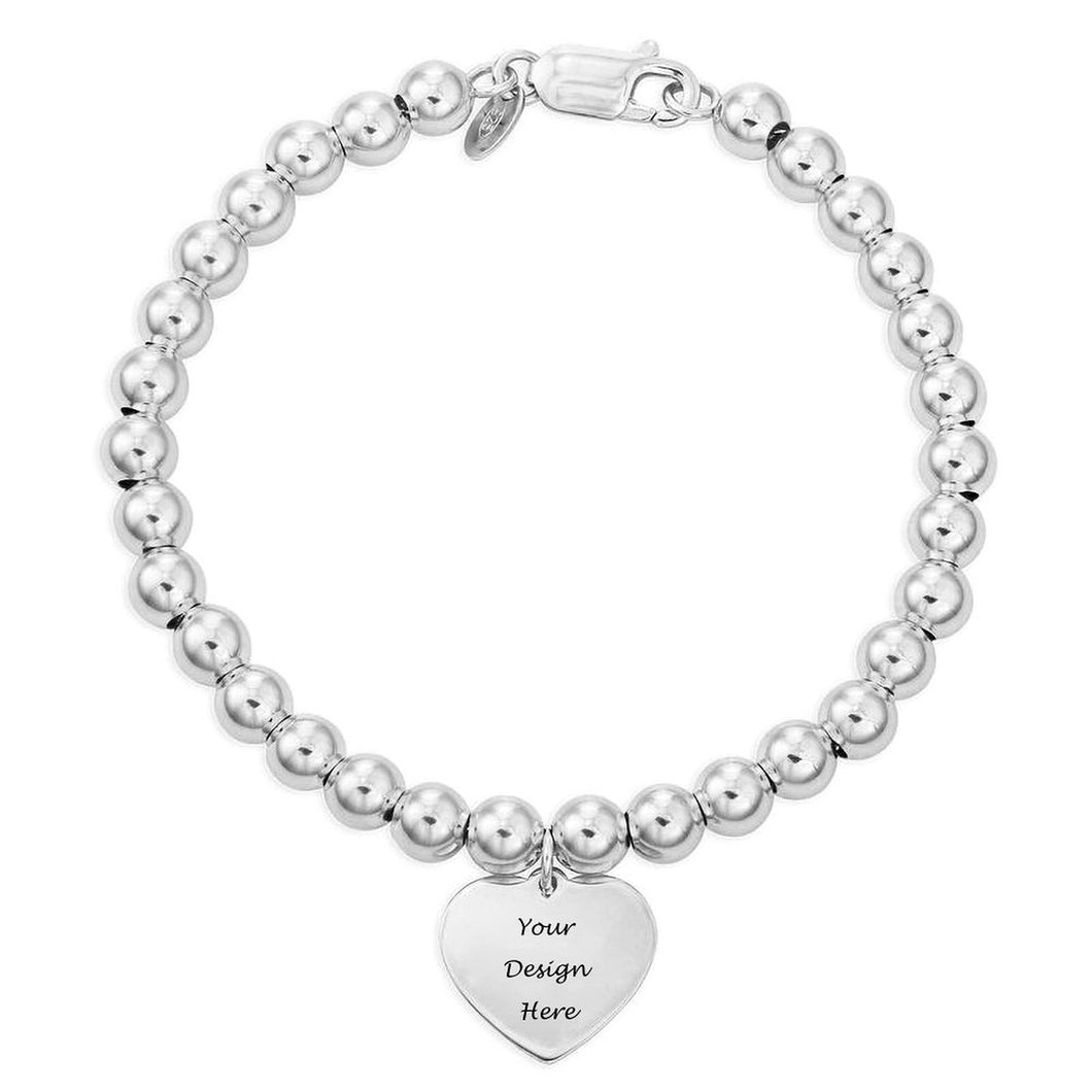 Perles bracelet avec pendentif coeur S0018 gravé personnalisé avec texte prénom