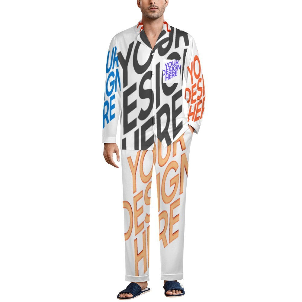 Ensemble pyjama homme chemise à manches longues + pantalon long avec cordon personnalisée avec prénom motif texte (conception multi-images)