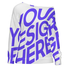 Charger l&#39;image dans la galerie, Sweat-shirt pour femme haut à épaules inclinées ZQ personnalisé avec photo texte prénom (conception une image)
