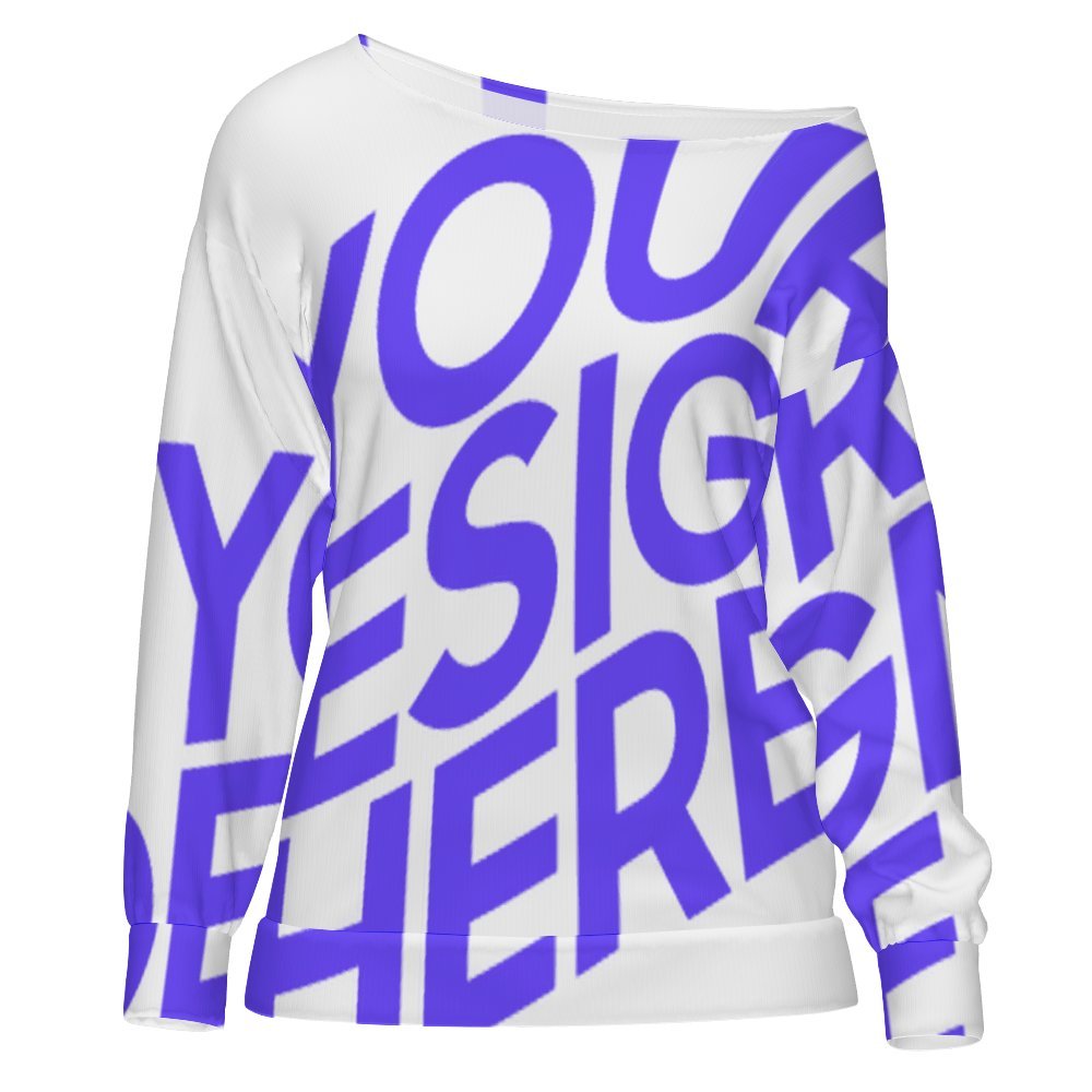 Sweat-shirt pour femme haut à épaules inclinées ZQ personnalisé avec photo texte prénom (conception une image)