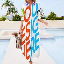 Charger l&#39;image dans la galerie, Robe chemise à manches longues JS fluide grande taille imprimée fantaisie femme personnalisée avec photo logo motif texte (impression des multi-images)
