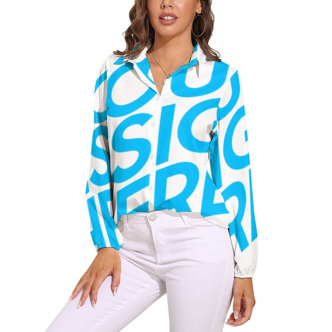 Chemise blouse à manches longues chemisier femme décontracté HS personnalisé avec photo logo motif texte (Impression d'image unique)