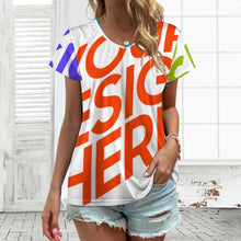 Charger l&#39;image dans la galerie, Impression des multi-images T-shirt manche courte en col V grande taille femme VT personnalisé avec image logo texte motif
