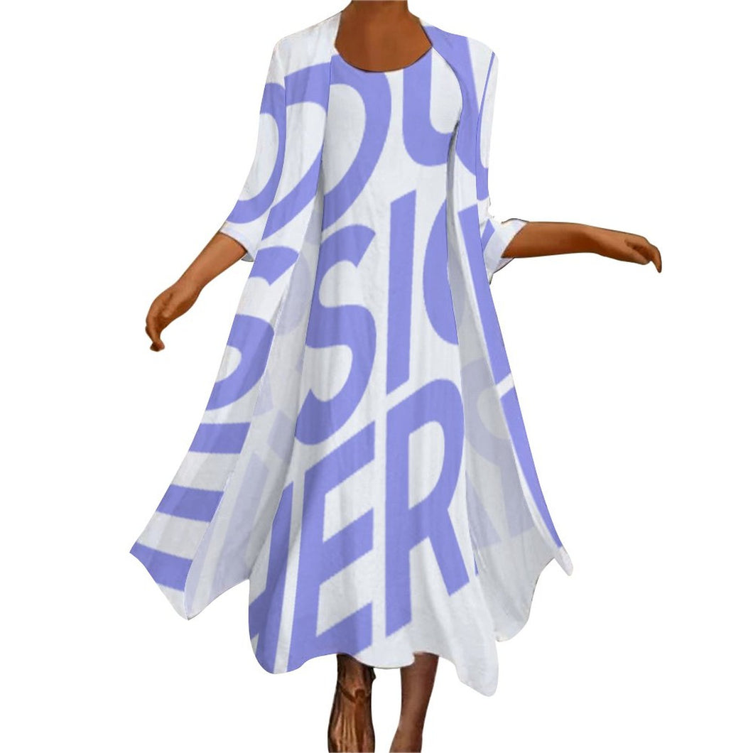 Robe sans manche fluide cardigan long / Ensemble robe femme STZ personnalisé avec photo logo texte motif (impression d'image unique)