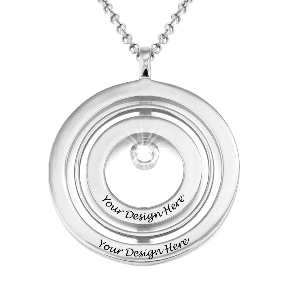 Collier Cercle de Diamants X0013 en Argent Sterling 925 Gravure personnalisé avec Prénom