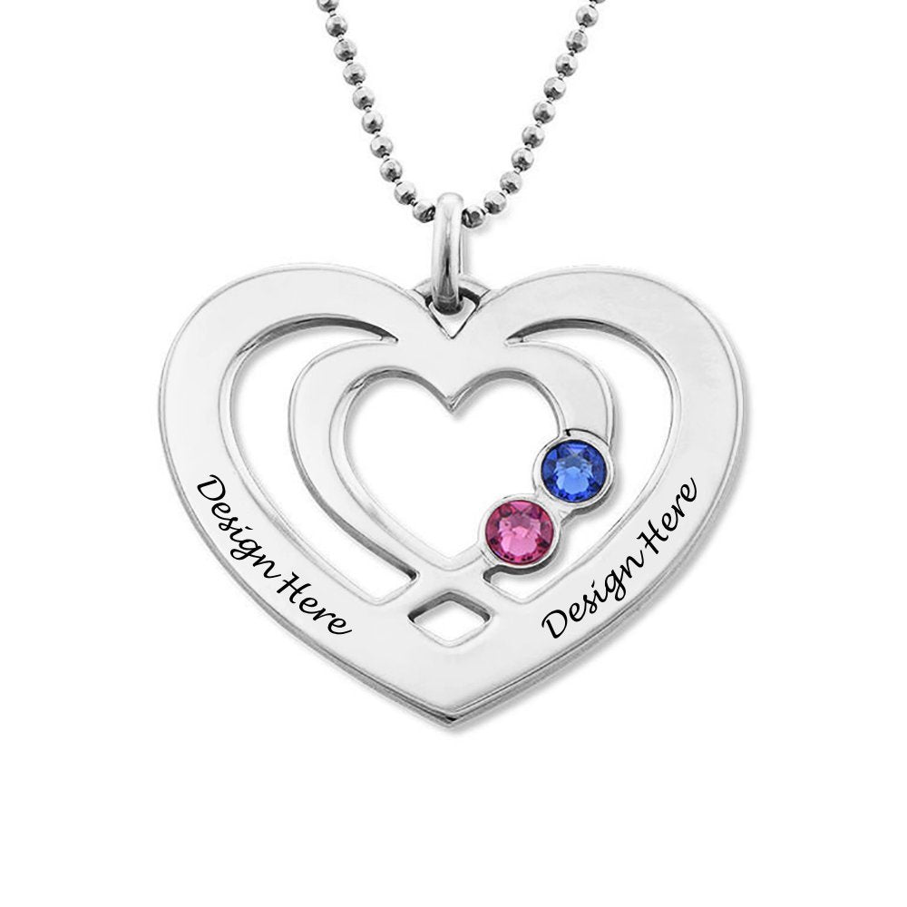 Collier Coeur argent sterling 925 avec gemme pour femme X0087 gravure personnalisé avec nom du texte