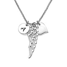 Charger l&#39;image dans la galerie, Collier aile d&#39;ange coeur disque en argent sterling 925 / cuivre X0027 gravure personnalisé avec prénom texte

