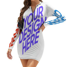 Charger l&#39;image dans la galerie, Mini robe femme sexy robe à manches longues avec fermeture éclair NZ017 personnalisée avec photo texte logo (conception multi-images)
