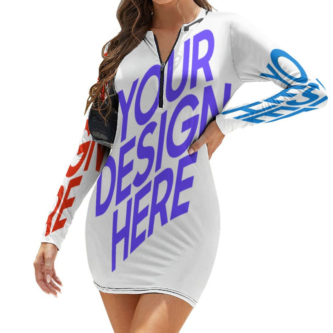 Mini robe femme sexy robe à manches longues avec fermeture éclair NZ017 personnalisée avec photo texte logo (conception multi-images)