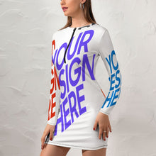 Charger l&#39;image dans la galerie, Mini robe femme sexy robe à manches longues avec fermeture éclair NZ017 personnalisée avec photo texte logo (conception multi-images)
