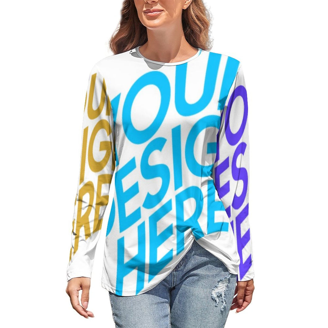 T-shirt HL à manches longues et col rond femme personnalisé (serrer à la taille) (conception multi-images)
