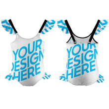 Charger l&#39;image dans la galerie, Maillot de bain une pièce fille à volants NT040 personnalisé et design avec vos motifs photos ou votre prénom
