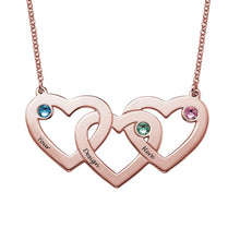 Charger l&#39;image dans la galerie, Collier Entrelacé Trois Coeurs X0063 en argent sterling 925 / cuivre gravure personnalisé avec nom texte
