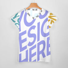 Charger l&#39;image dans la galerie, T-shirt à manches courtes à col en V  pour femmes AHT à Impression multi-images personnaliser avec le logo de texte de motif de photos
