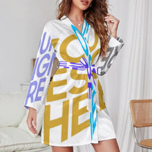 Charger l&#39;image dans la galerie, Pyjama robe de chambre à manches longues avec ceinture personnalisé avec photo texte (conception d&#39;images multiples)
