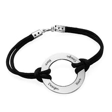Charger l&#39;image dans la galerie, Bracelet corde de satin disque S0010 avec breloque en argent sterling 925 gravure personnalisé avec texte prénom
