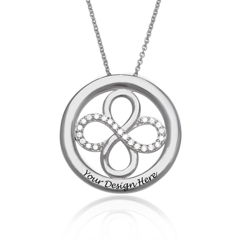 Collier Infini Rond X0064 pour femme en argent sterling 925 gravure personnalisé avec prénom texte