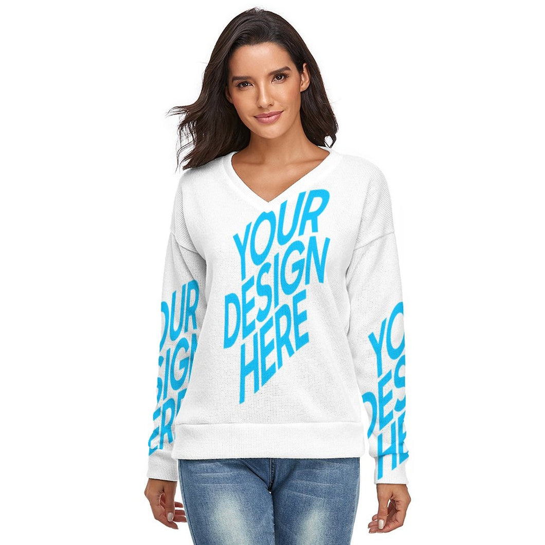 Pull col V femme MY02 personnalisé et design avec vos photos/motifs ou texte
