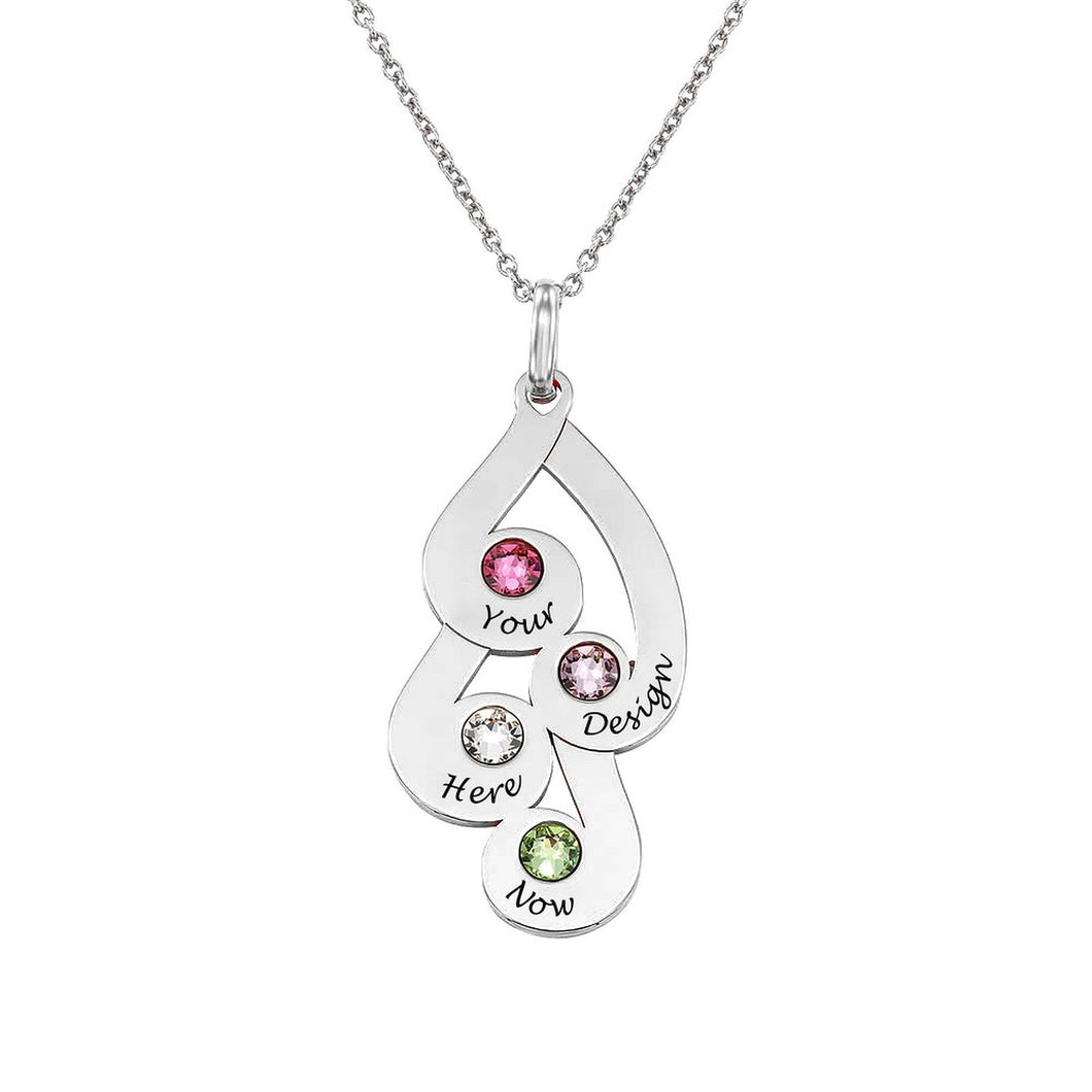 Collier pendentif familial avec pierres de naissance X0030 gravure personnalisé avec texte / prénom