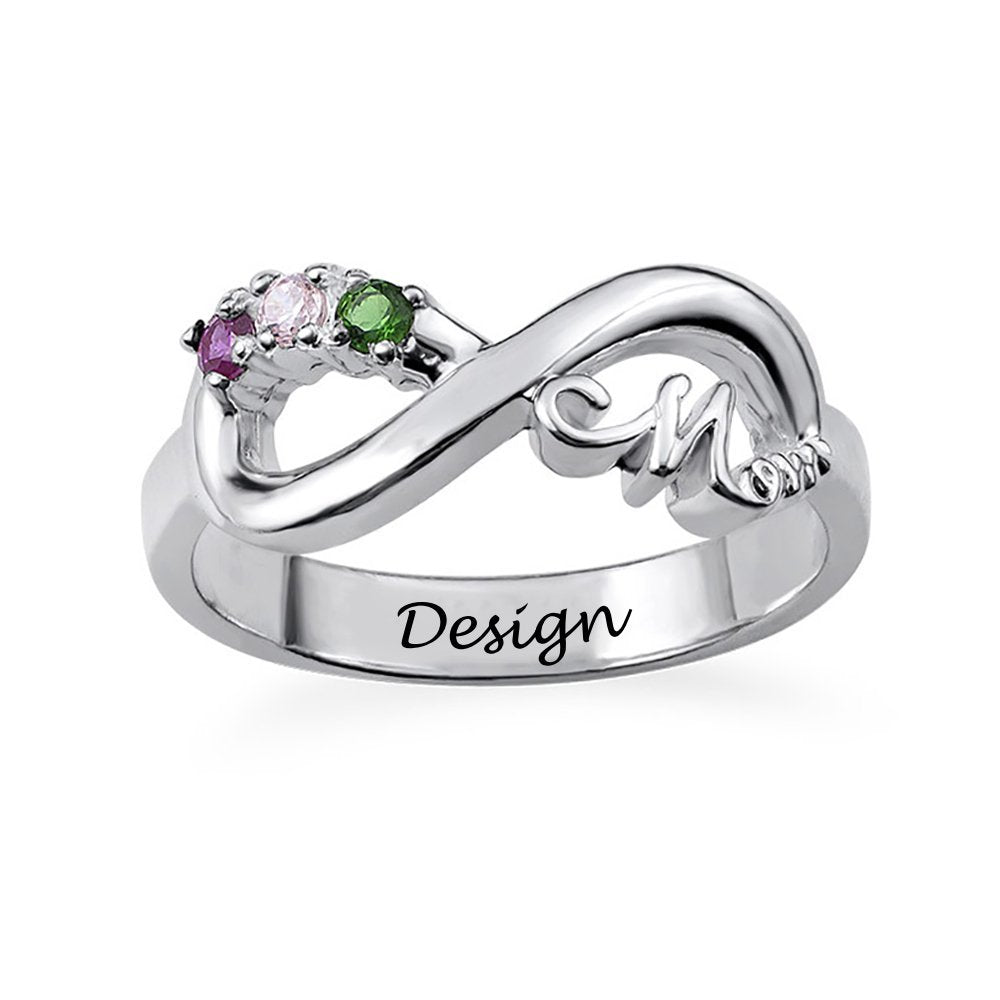 Bague Argent Infinity Plaqué Or 925 / Or Rose avec Cubic Circonite Gravure personnalisée avec lettre prénom texte