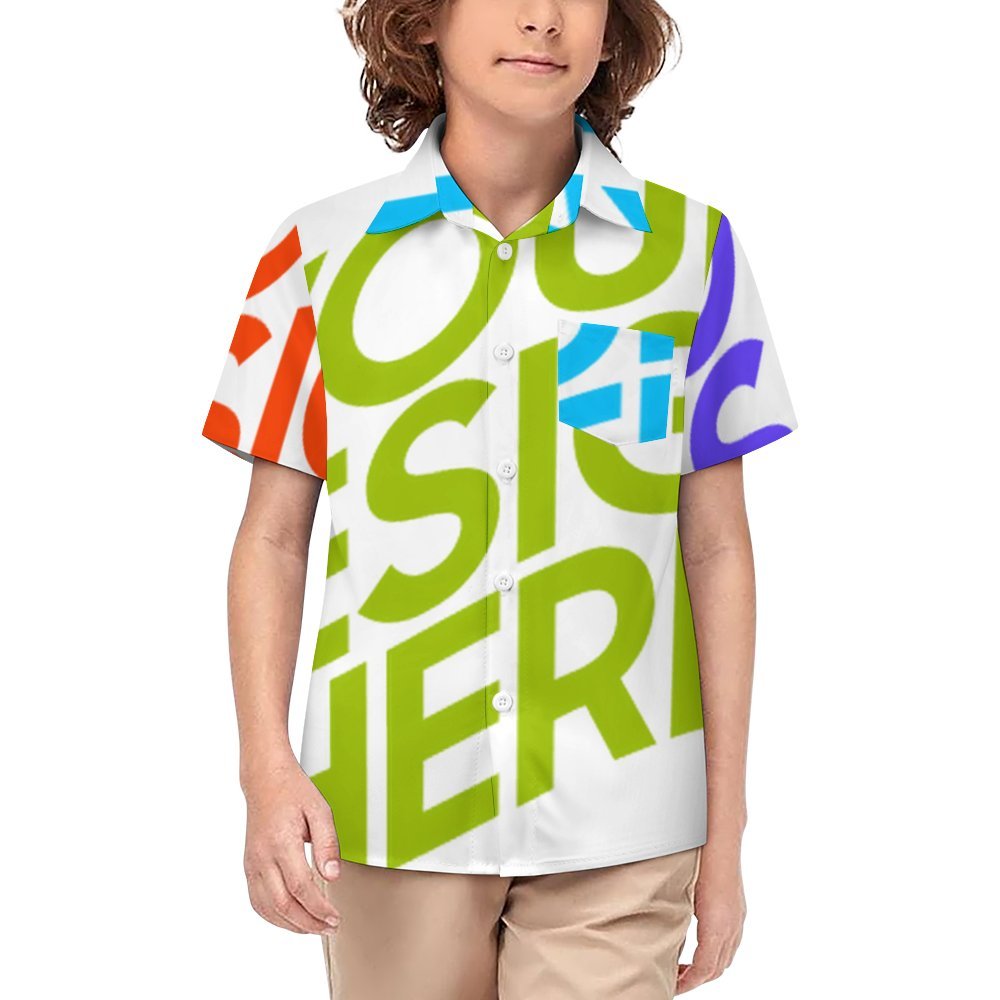 Chemise boutonnée à manches courtes pour garçons de 2 à 16 ans personnalisée avec prénom motif texte (conception multi-images)