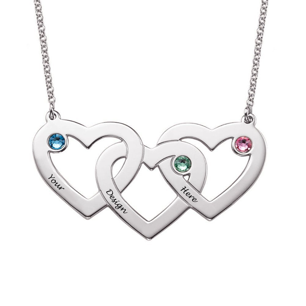 Collier Entrelacé Trois Coeurs X0063 en argent sterling 925 / cuivre gravure personnalisé avec nom texte