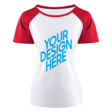 Charger l&#39;image dans la galerie, T-shirt tee shirt raglan à manches courtes 100% coton femme personnalisé avec photo texte
