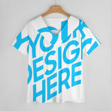 Charger l&#39;image dans la galerie, Impression d’image unique T-shirt à manches courtes à col en V pour femmes BDT personnalisé avec photo logo texte motif
