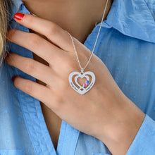Charger l&#39;image dans la galerie, Collier Coeur argent sterling 925 avec gemme pour femme X0087 gravure personnalisé avec nom du texte
