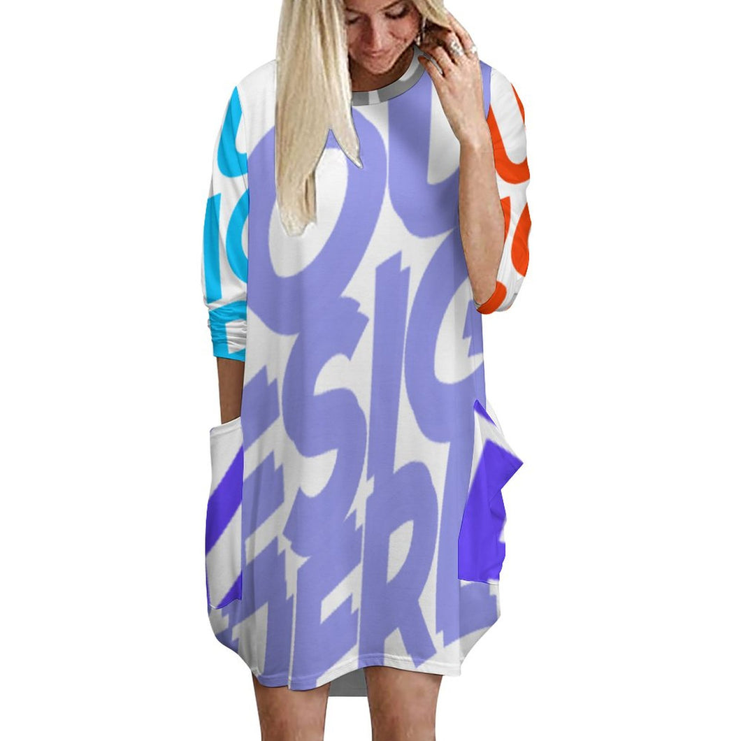 Robe ample à manches longues col rond pour femme AKQ personnalisée avec photos motif et texte (impression des multi-images)