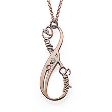 Charger l&#39;image dans la galerie, Collier Prénom Infini Vertical X0034 avec pierres de naissance gravure personnalisé avec lettre prénom
