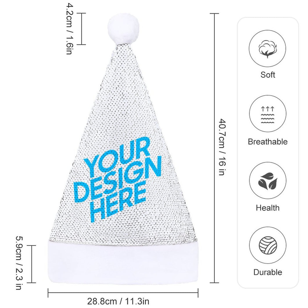 Chapeau de Noël/ Bonnet de Père Noël à Paillettes impression personnalisé avec motif photo logo texte