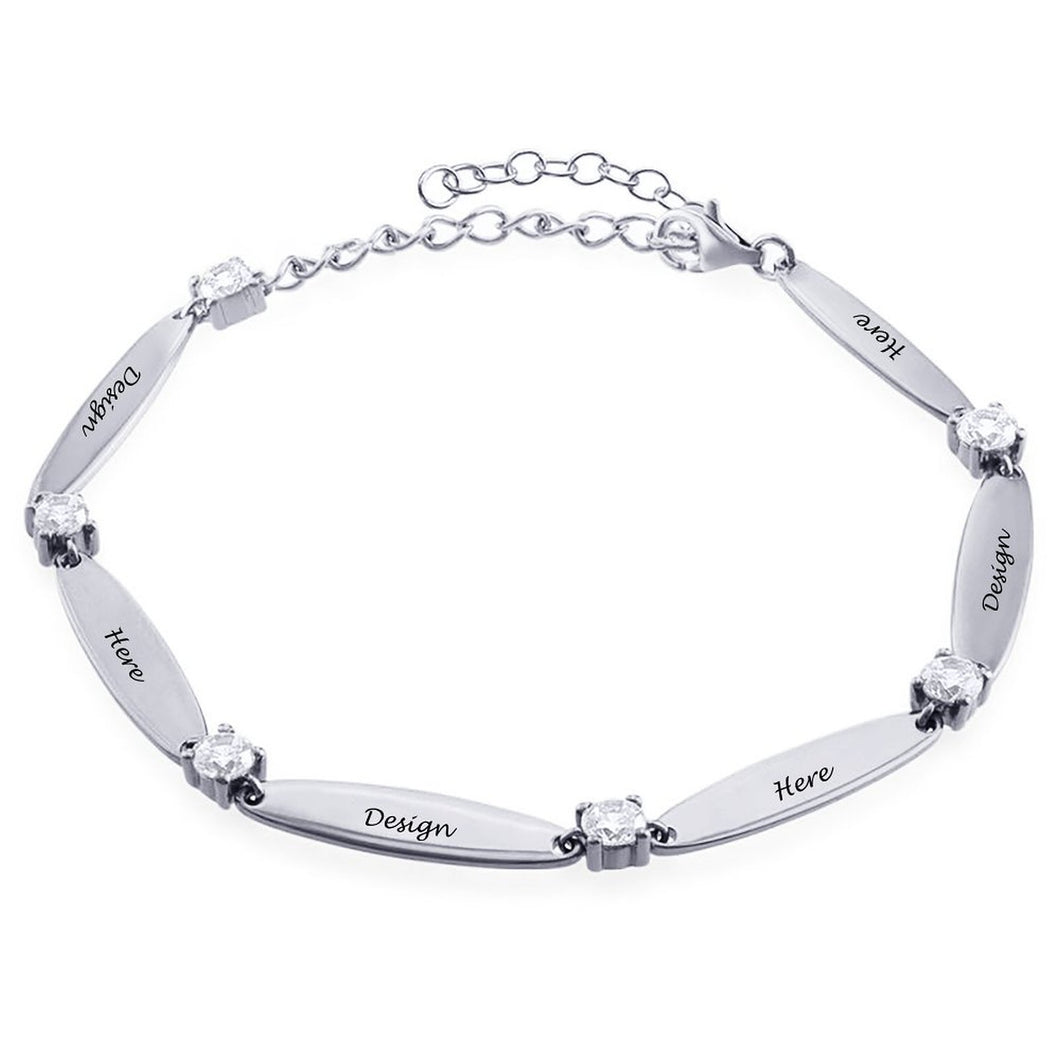 Femme bracelet barres étincelantes gravé personnalisé avec texte prénom