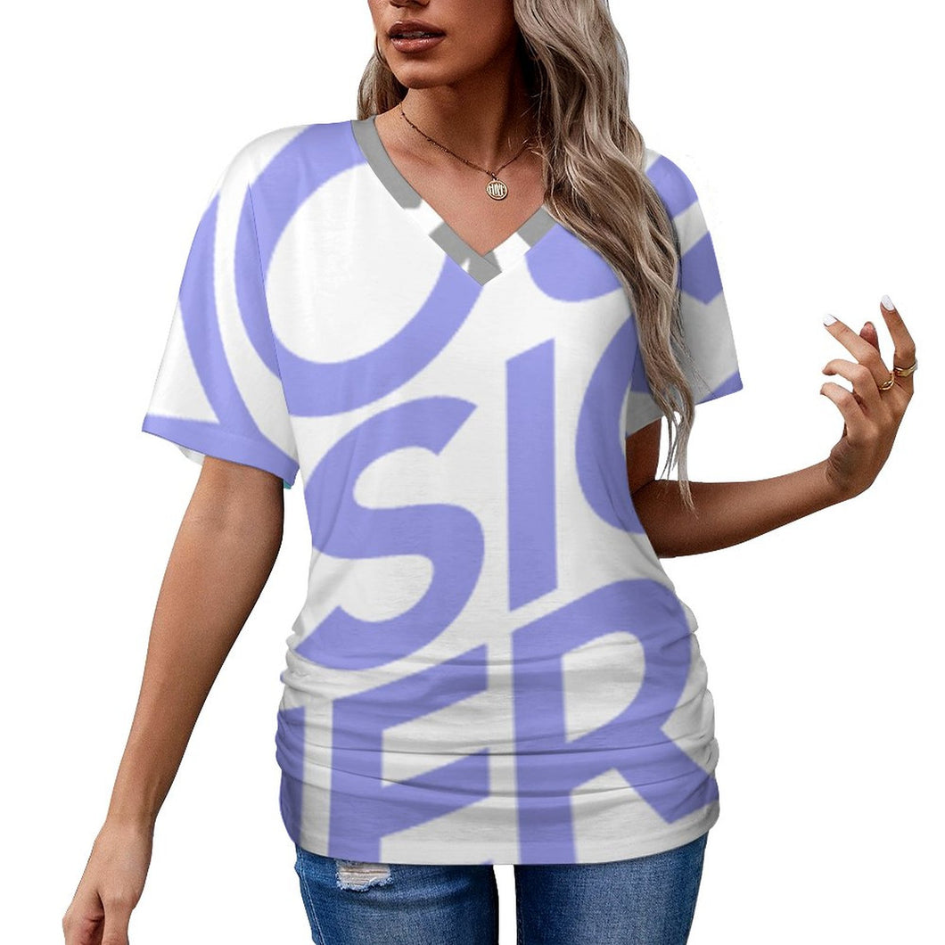 Impression des multi-images T-shirt col v femme / top fronce BHT personnalisé avec photo logo texte motif