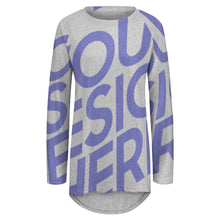 Charger l&#39;image dans la galerie, Impression d’image unique T-shirt tricot gris long col rond manches longues pour femme BL personnalisé avec photo logo texte motif
