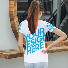 Charger l&#39;image dans la galerie, T-shirt tee shirt à manches courtes à col en V pour femmes T01 personnalisé avec photo logo et texte (impression d&#39;image unique)
