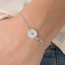 Charger l&#39;image dans la galerie, Bracelet avec un pendentif disque classique et une pierre précieuse S0044 personnalisé gravure avec lettre
