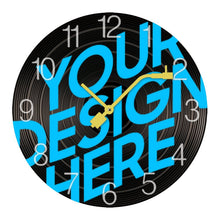 Charger l&#39;image dans la galerie, Horloge murale en bois en forme de record / disque / album personnalisée avec photo motif logo texte
