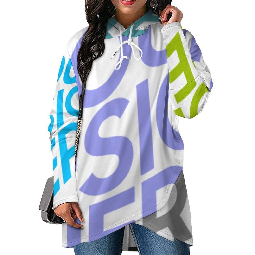 Sweat pull à capuche long Sweatshirt Ourlet Irrégulier pour femme personnalisé avec photo logo texte motif (impression des multi-images)