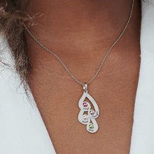 Charger l&#39;image dans la galerie, Collier pendentif familial avec pierres de naissance X0030 gravure personnalisé avec texte / prénom
