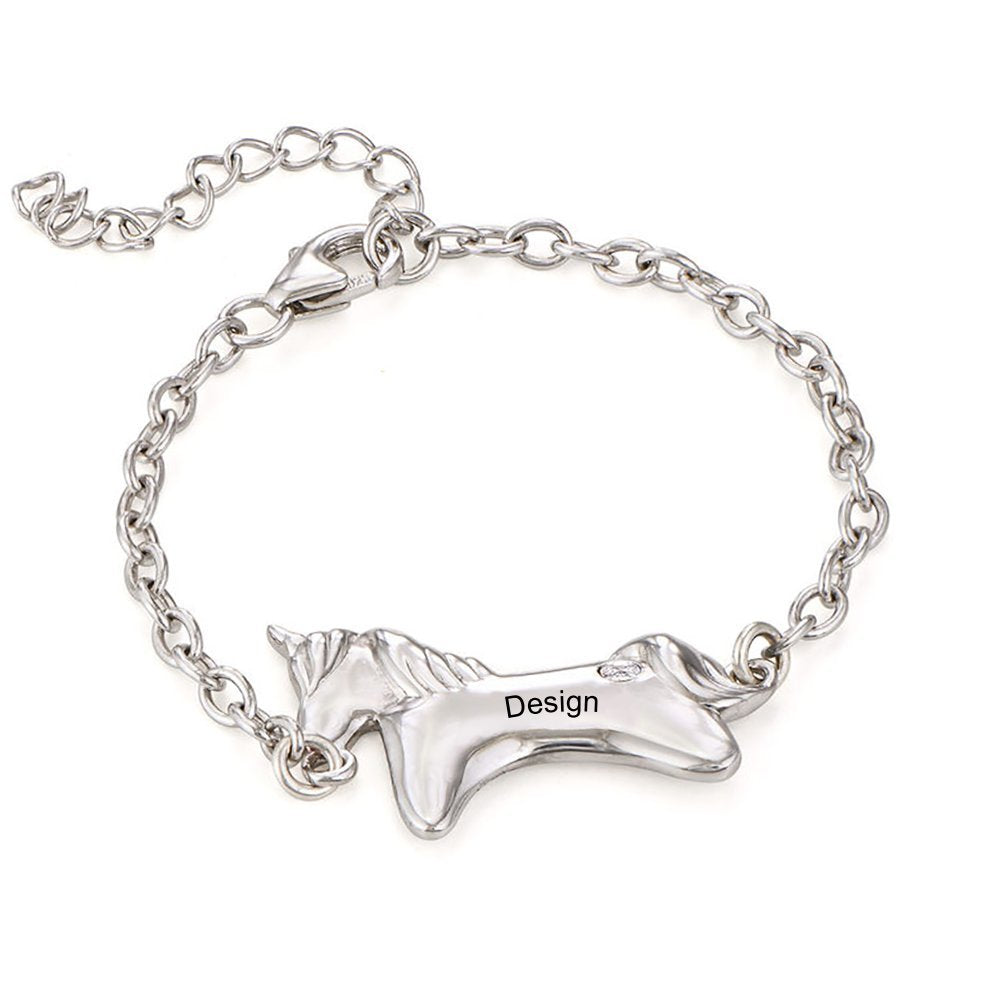 Bracelet licorne pour fille S0040 gravure personnalisé avec prénom texte